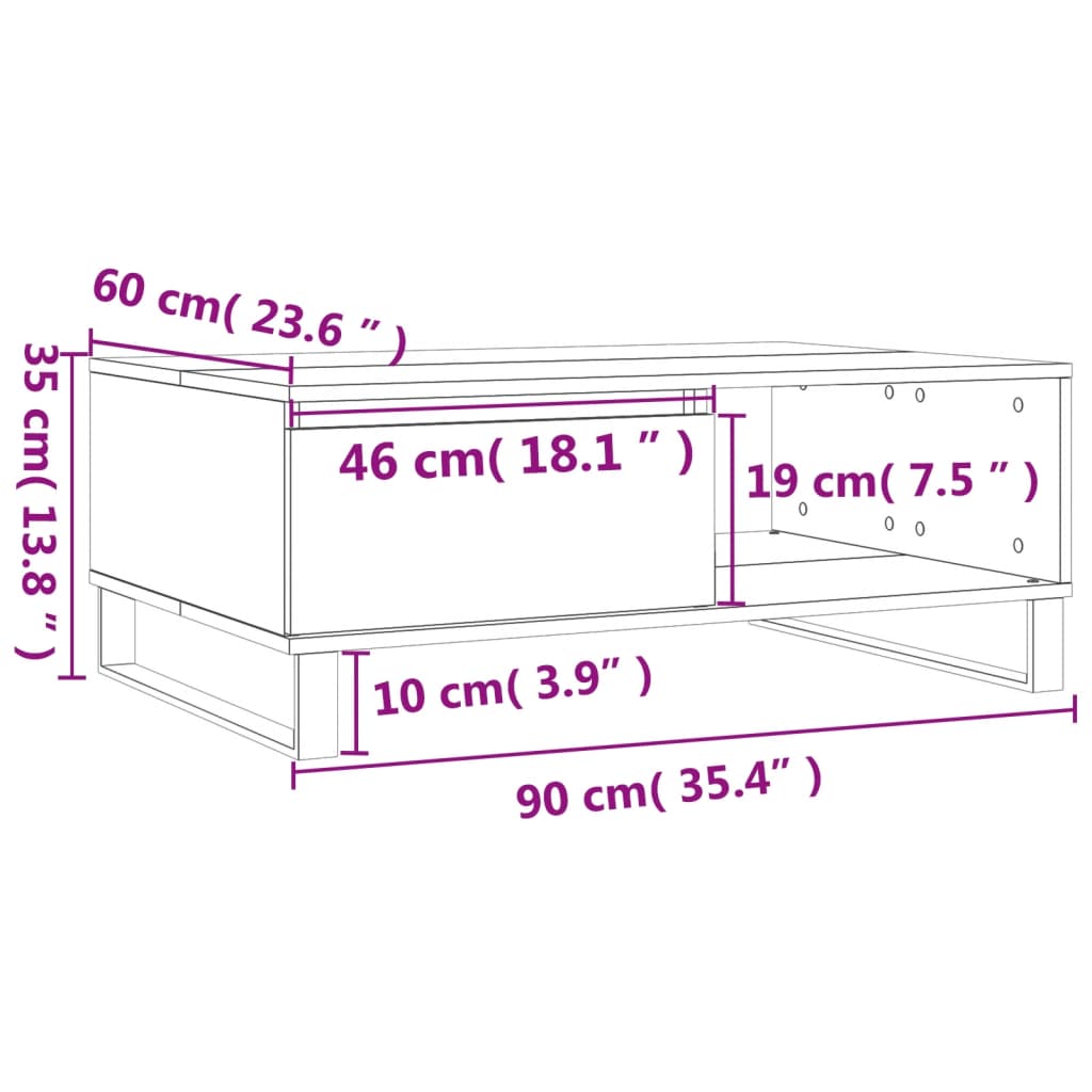 Sofabord røget eg 90x60x35 cm træmateriale