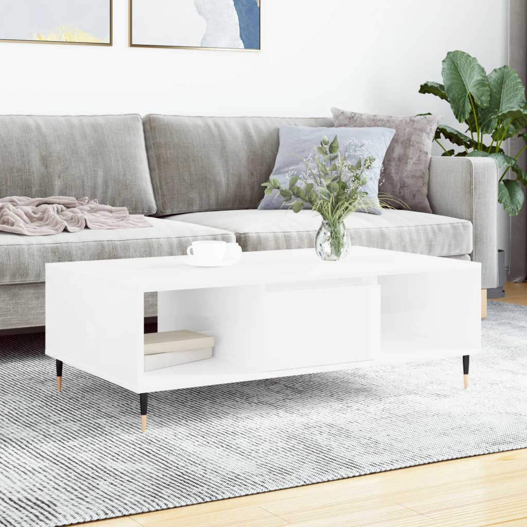 Sofabord højglans hvid 104x60x35 cm træmateriale
