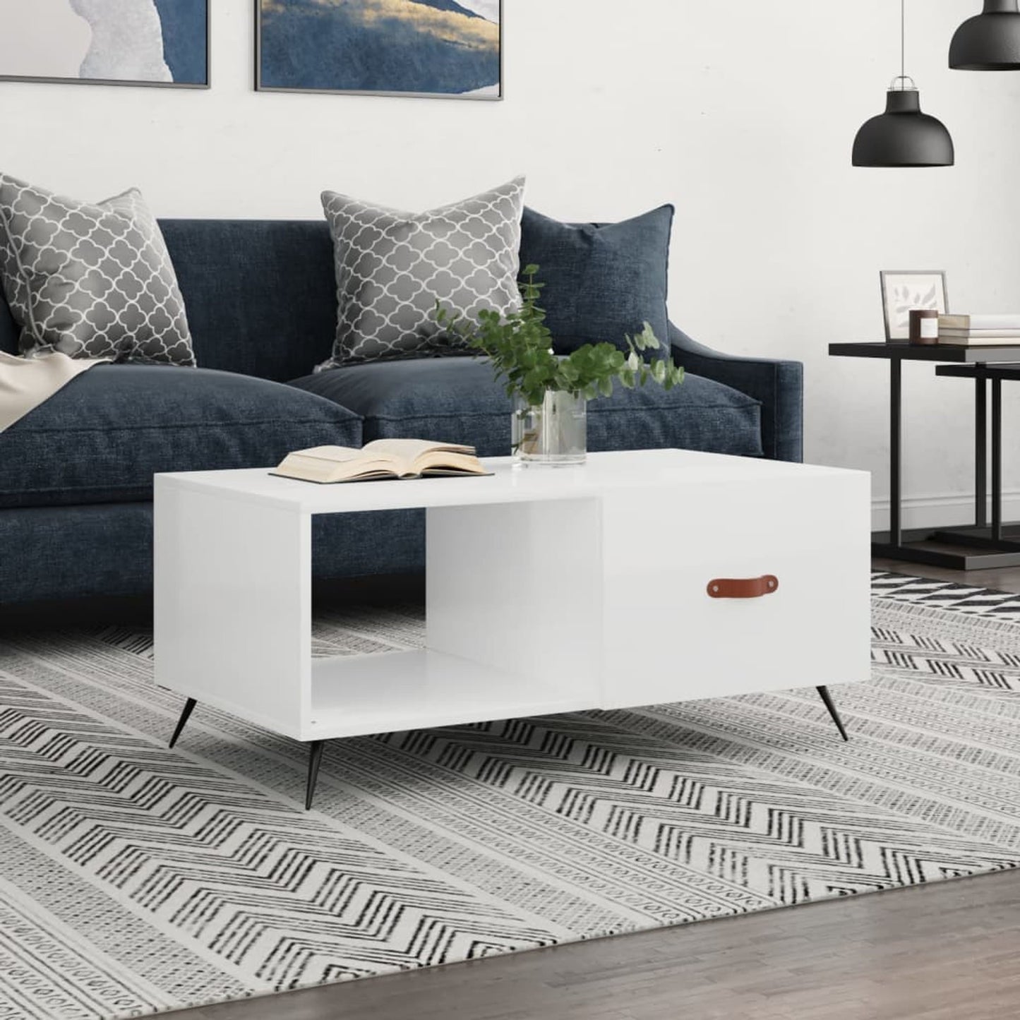 Sofabord højglans hvid 90x50x40 cm træmateriale