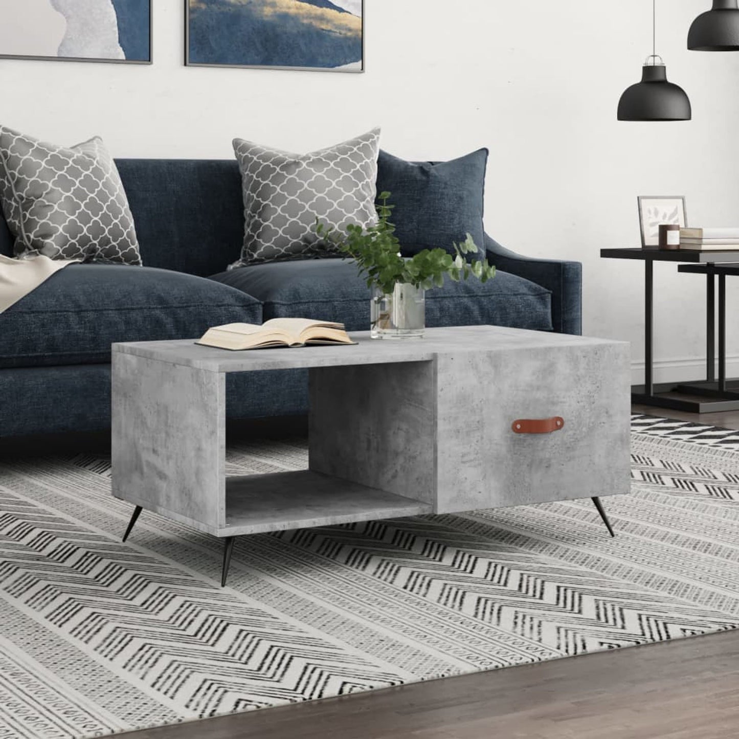 Sofabord betongrå 90x50x40 cm træmateriale