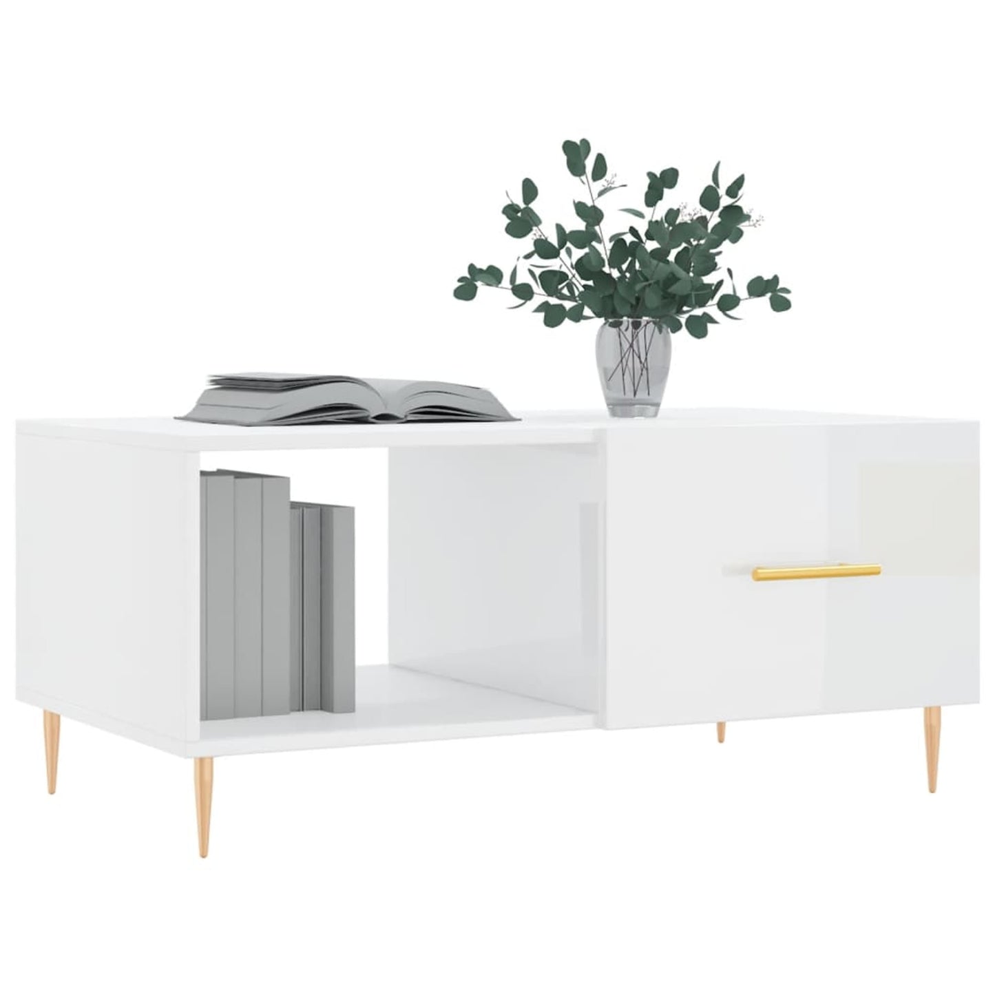 Sofabord højglans hvid 90x50x40 cm træmateriale