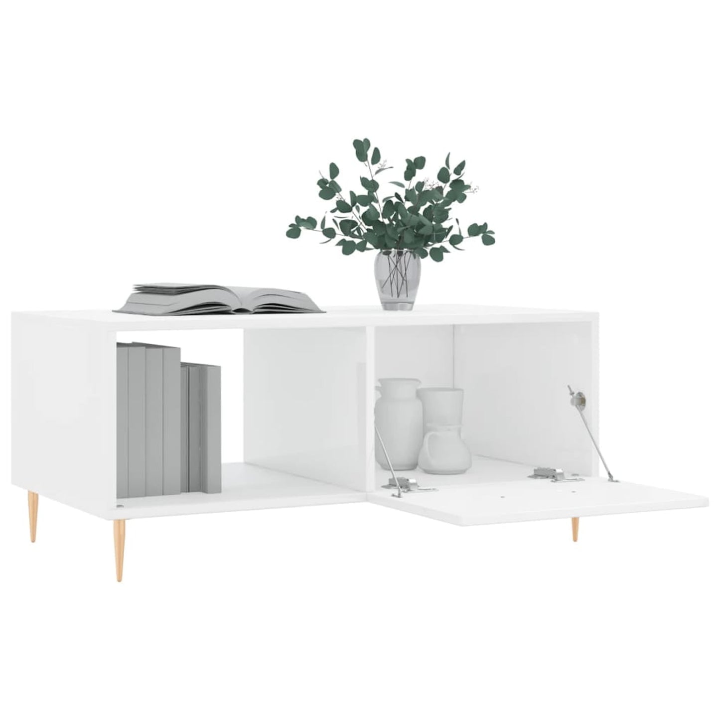 Sofabord højglans hvid 90x50x40 cm træmateriale