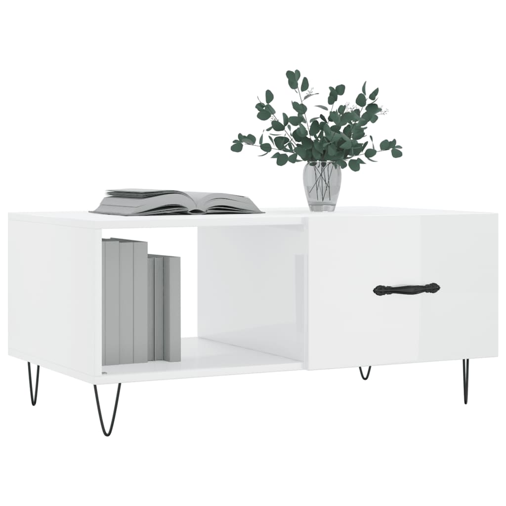 Sofabord højglans hvid 90x50x40 cm træmateriale