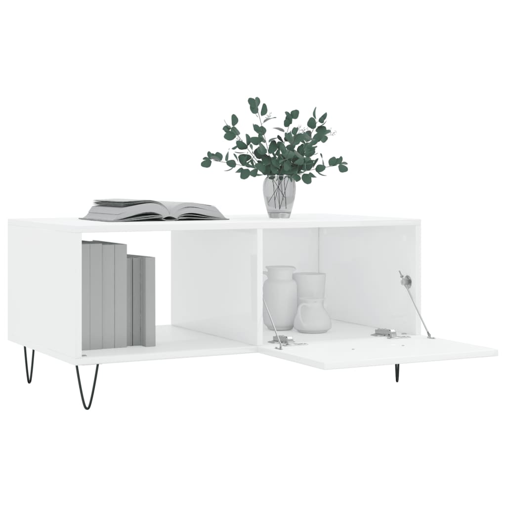 Sofabord højglans hvid 90x50x40 cm træmateriale