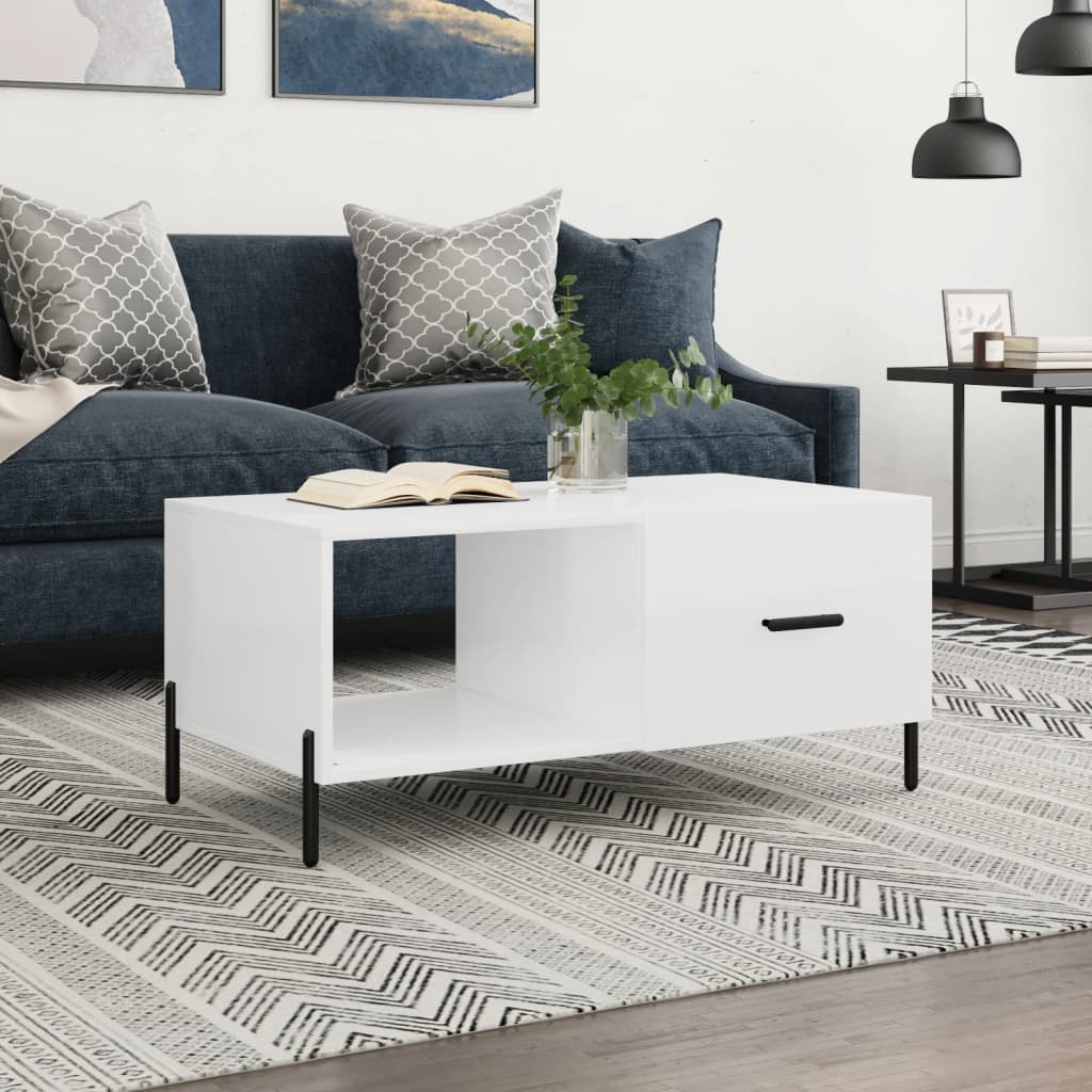 Sofabord højglans hvid 90x50x40 cm træmateriale