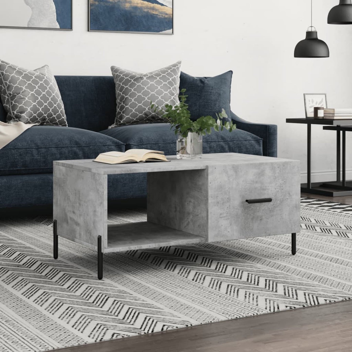 Sofabord betongrå 90x50x40 cm træmateriale