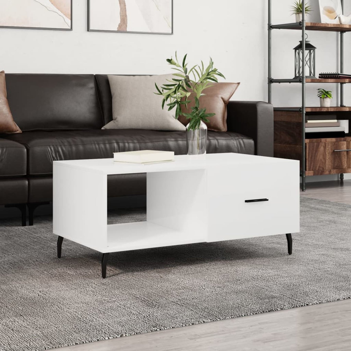 Sofabord højglans hvid 90x50x40 cm træmateriale
