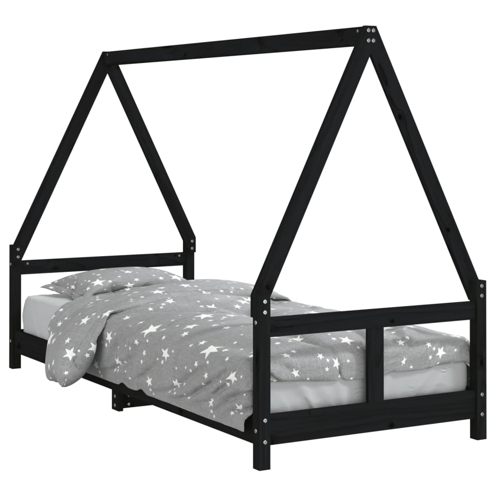 Børneseng sort 80x200 cm massiv fyrretræ