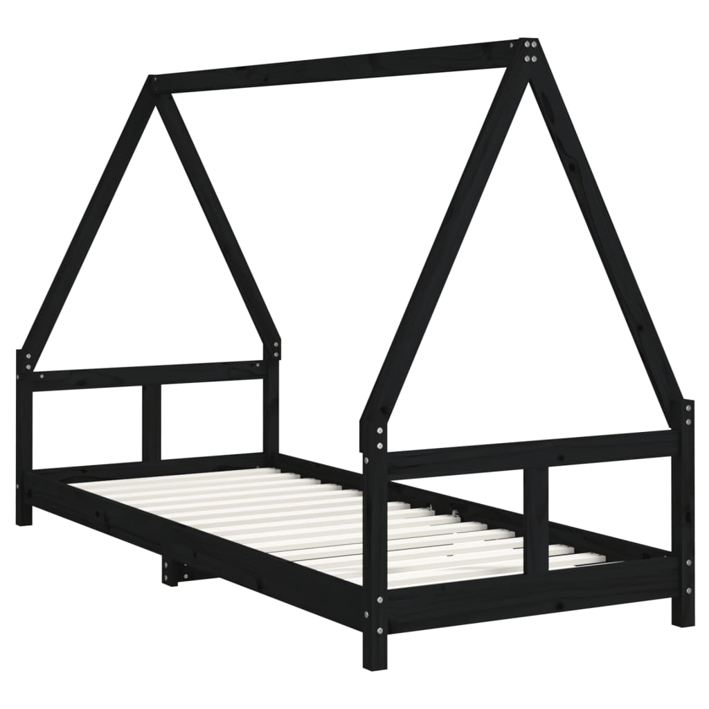 Børneseng sort 80x200 cm massiv fyrretræ