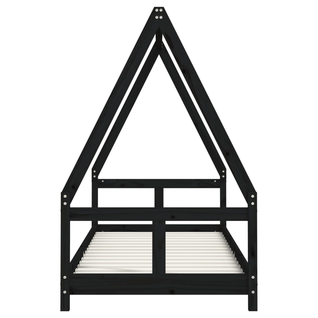 Børneseng sort 80x200 cm massiv fyrretræ