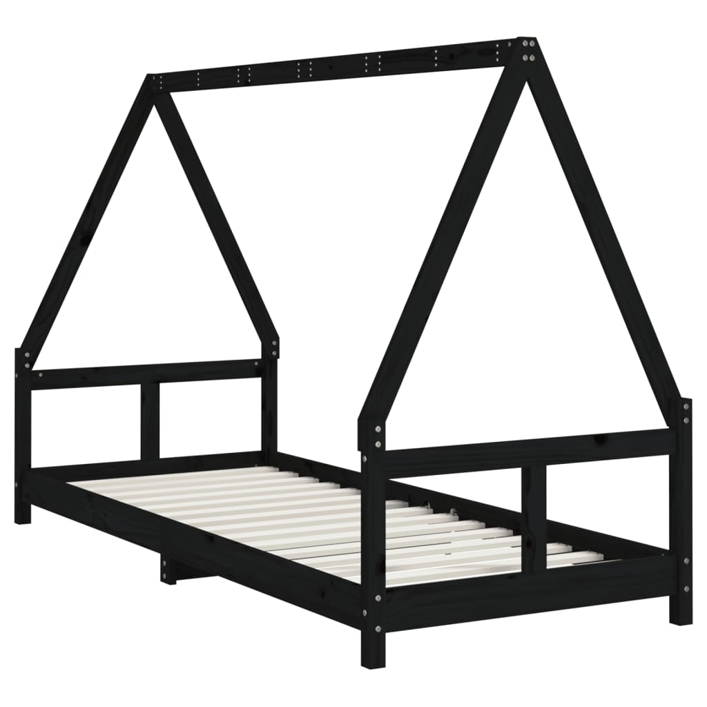 Børneseng sort 80x200 cm massiv fyrretræ