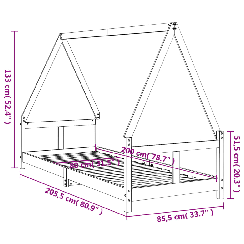 Børneseng sort 80x200 cm massiv fyrretræ