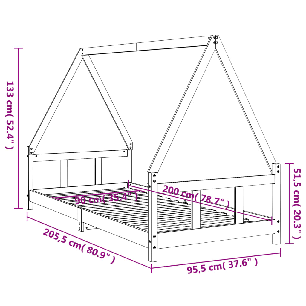 Børneseng hvid 90x200 cm massiv fyrretræ