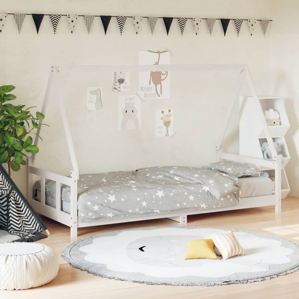 Børneseng hvid 90x200 cm massiv fyrretræ