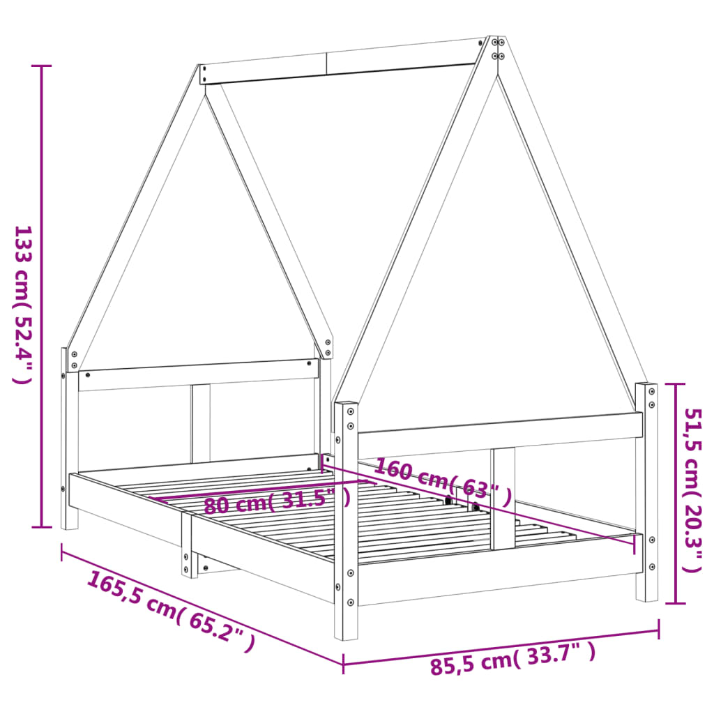 Børneseng hvid 80x160 cm massiv fyrretræ