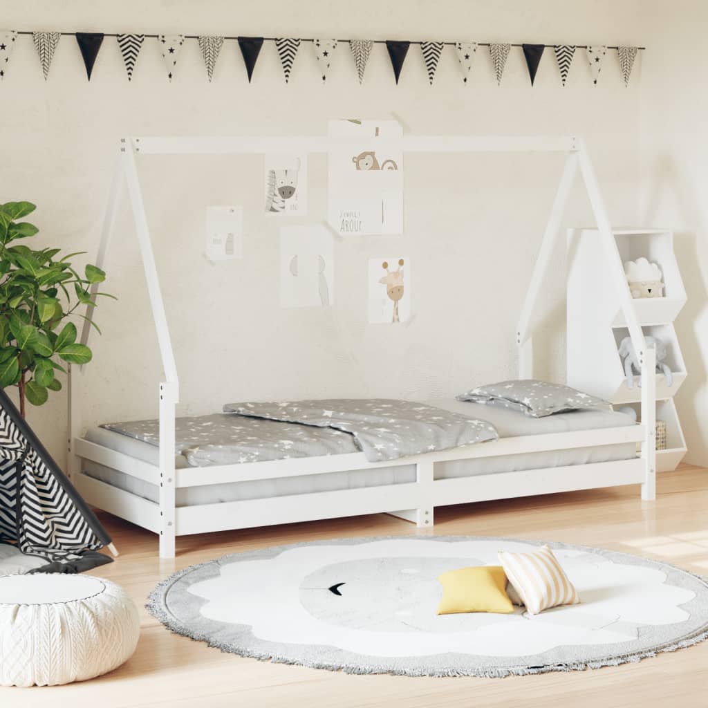 Børneseng hvid 80x200 cm massiv fyrretræ