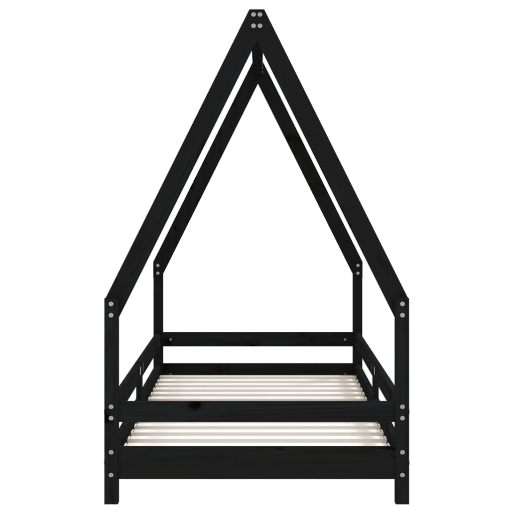 Børneseng sort 80x200 cm massiv fyrretræ