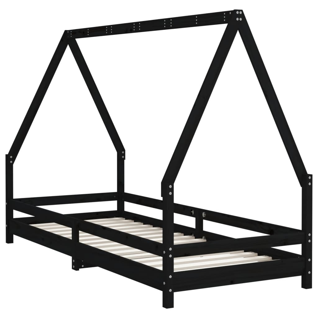 Børneseng sort 80x200 cm massiv fyrretræ