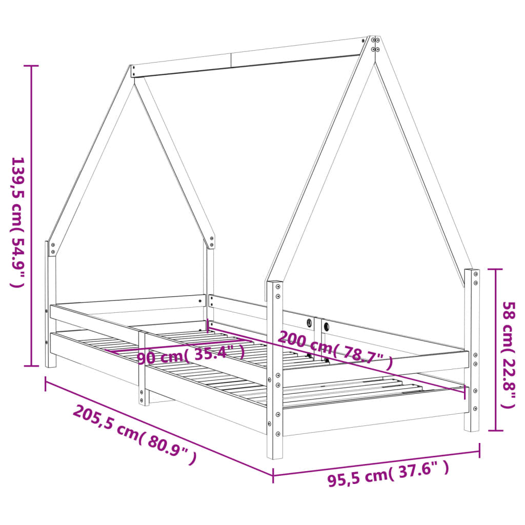 Børneseng hvid 90x200 cm massiv fyrretræ