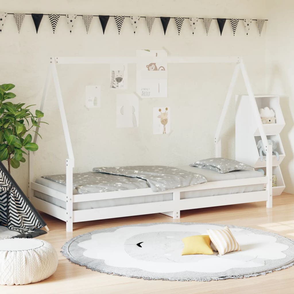 Børneseng hvid 90x200 cm massiv fyrretræ