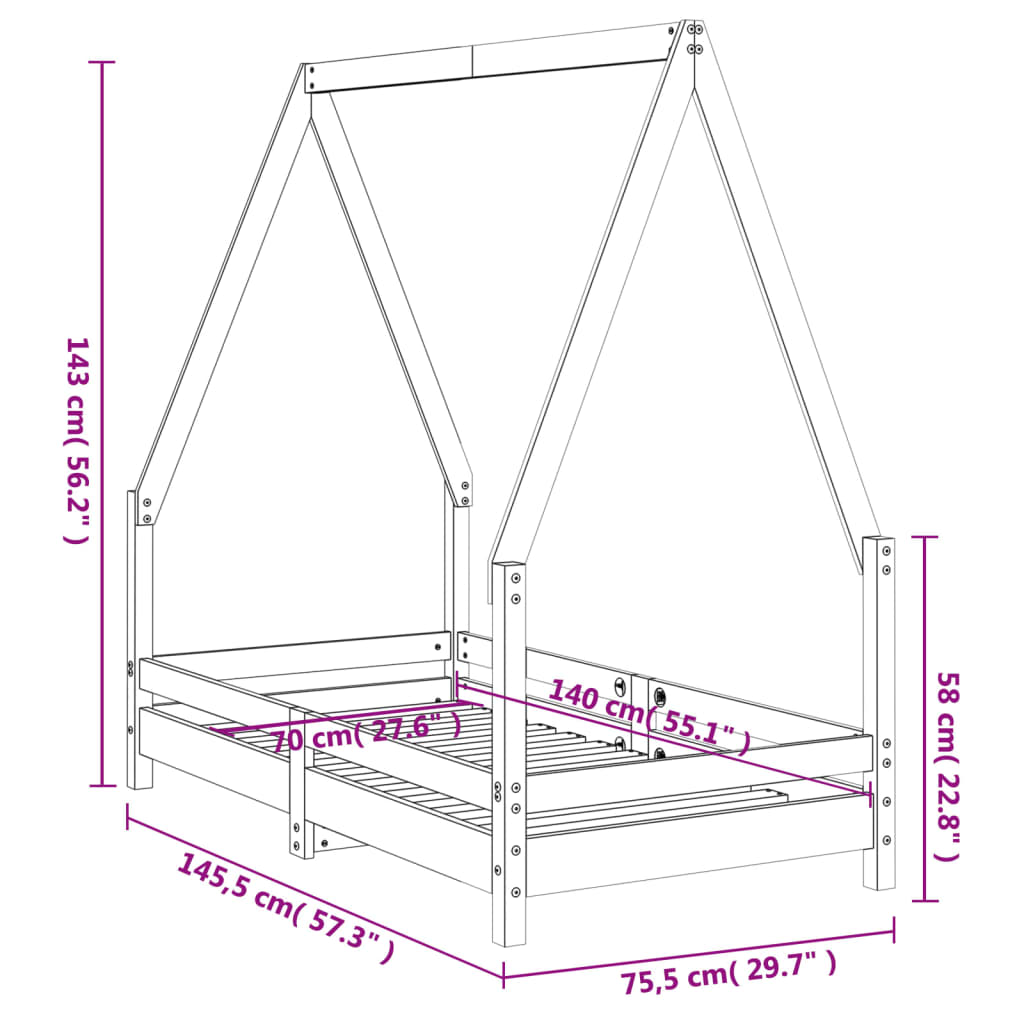 Børneseng hvid 70x140 cm massiv fyrretræ