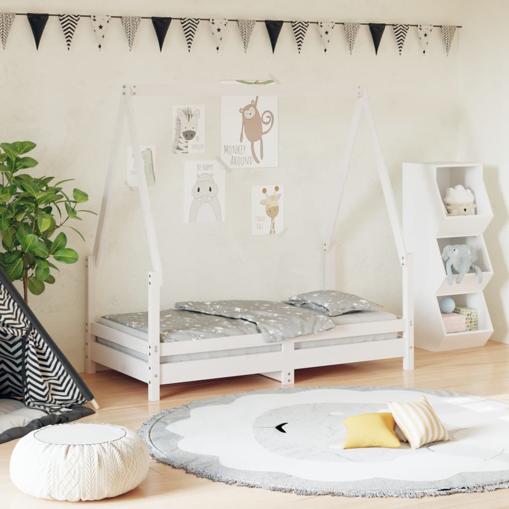 Børneseng hvid 70x140 cm massiv fyrretræ