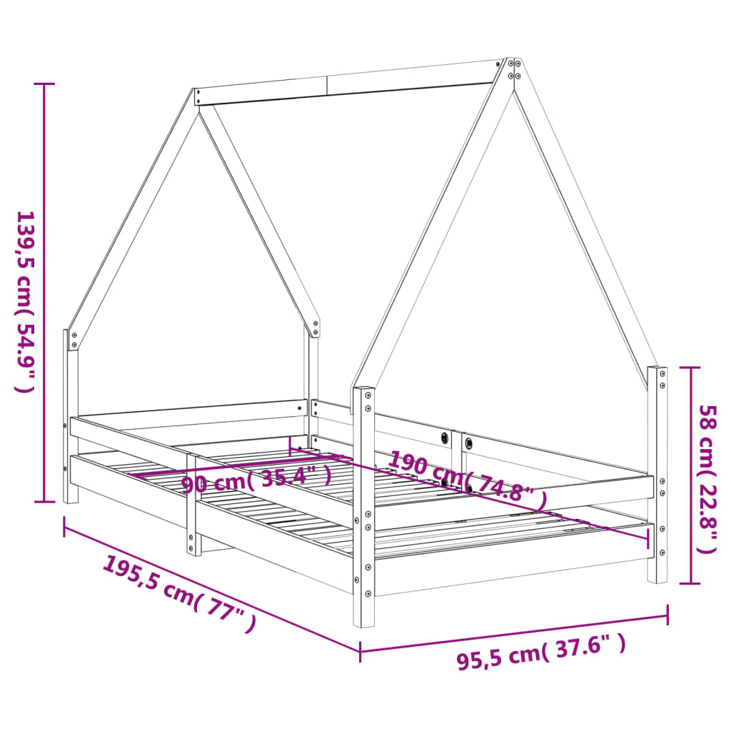 Børneseng hvid 90x190 cm massiv fyrretræ