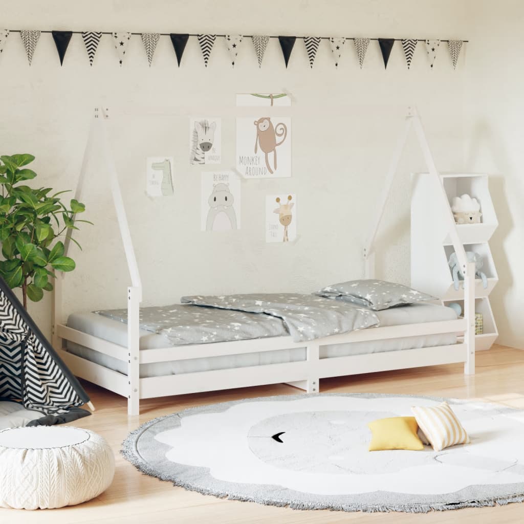 Børneseng hvid 90x190 cm massiv fyrretræ