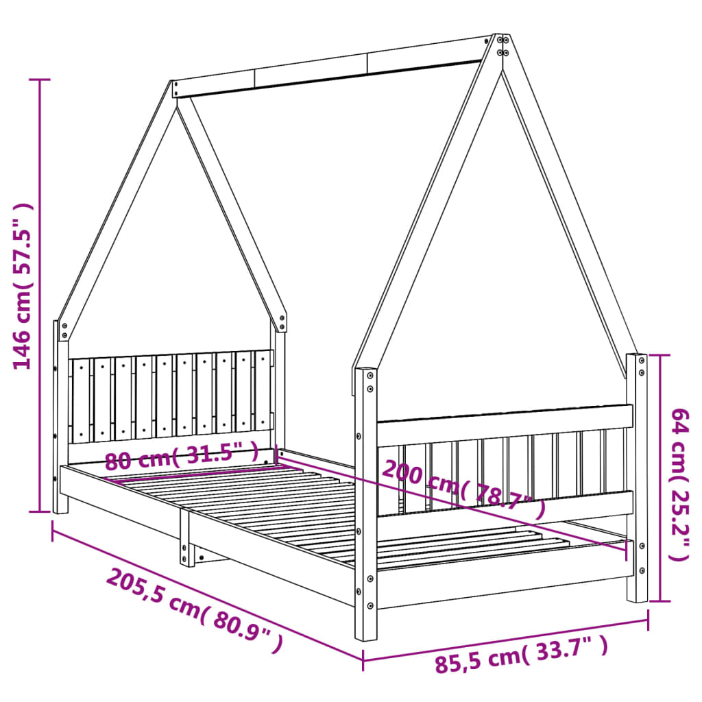 Børneseng hvid 80x200 cm massiv fyrretræ