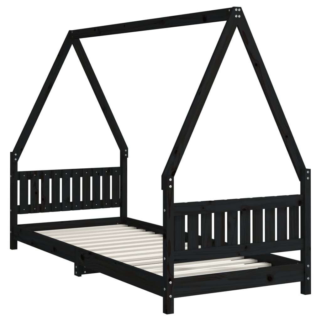 Børneseng sort 80x200 cm massiv fyrretræ