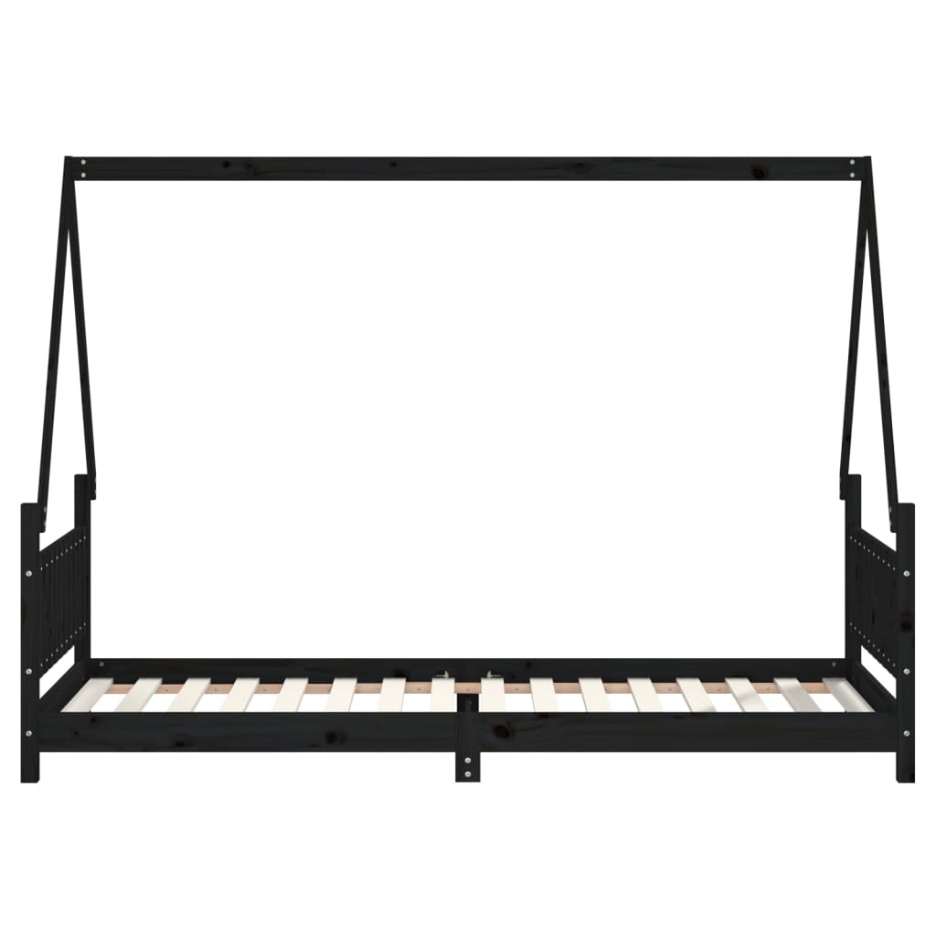 Børneseng sort 80x200 cm massiv fyrretræ