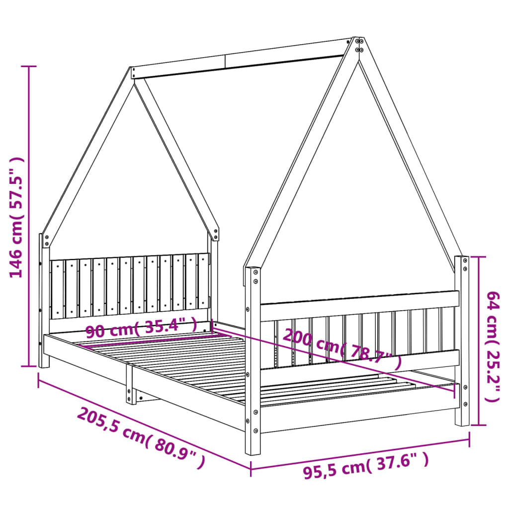 Børneseng hvid 90x200 cm massiv fyrretræ