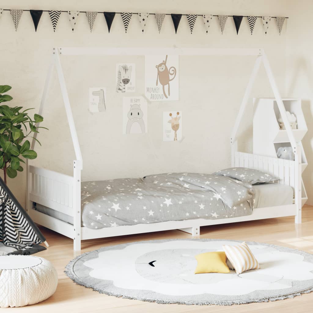 Børneseng hvid 90x200 cm massiv fyrretræ