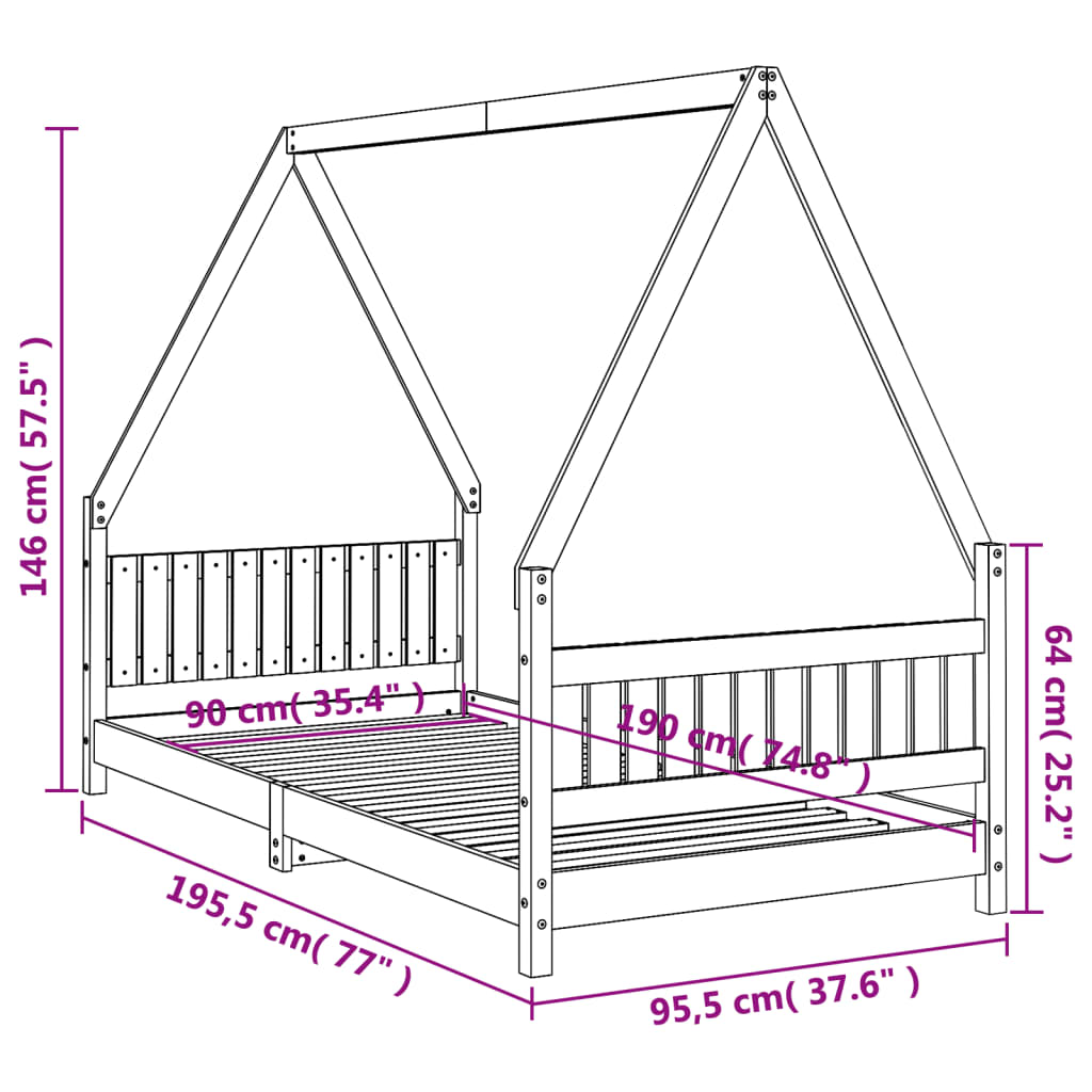 Børneseng hvid 90x190 cm massiv fyrretræ