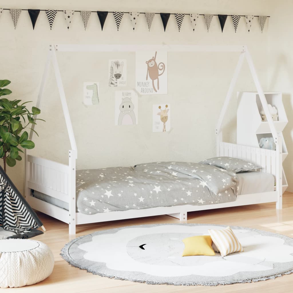 Børneseng hvid 90x190 cm massiv fyrretræ
