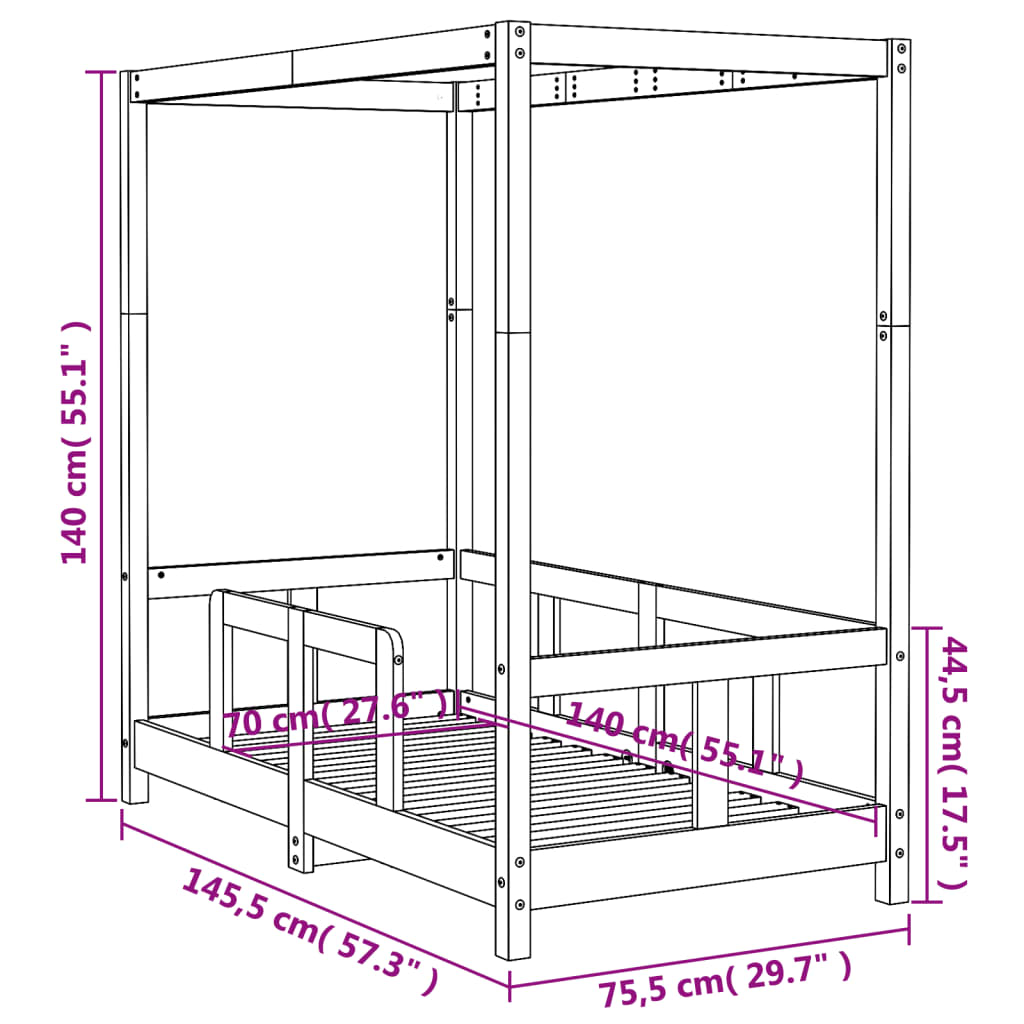 Børneseng hvid 70x140 cm massiv fyrretræ