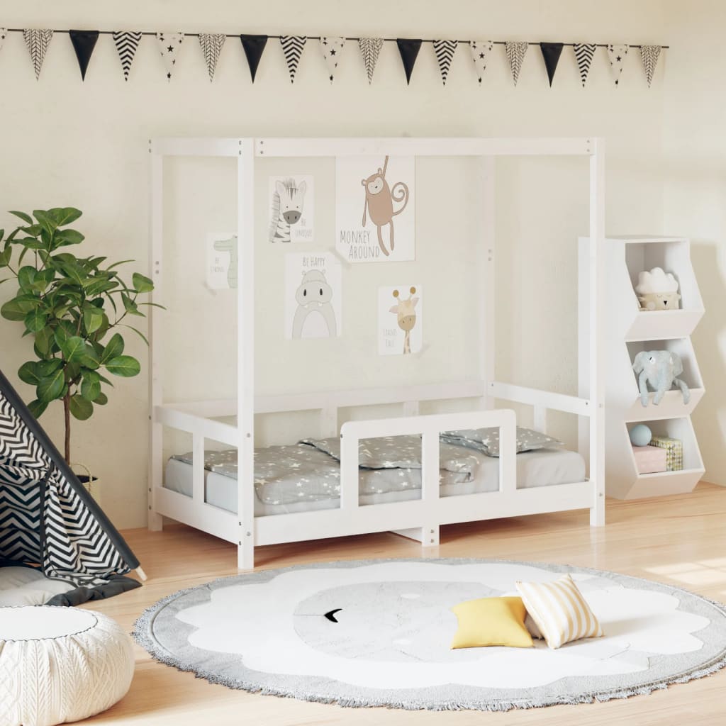 Børneseng hvid 70x140 cm massiv fyrretræ