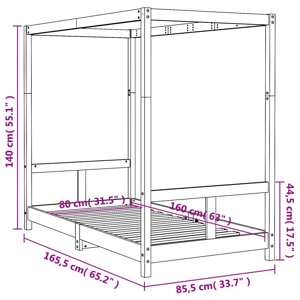 Børneseng 80x160 cm massiv fyrretræ