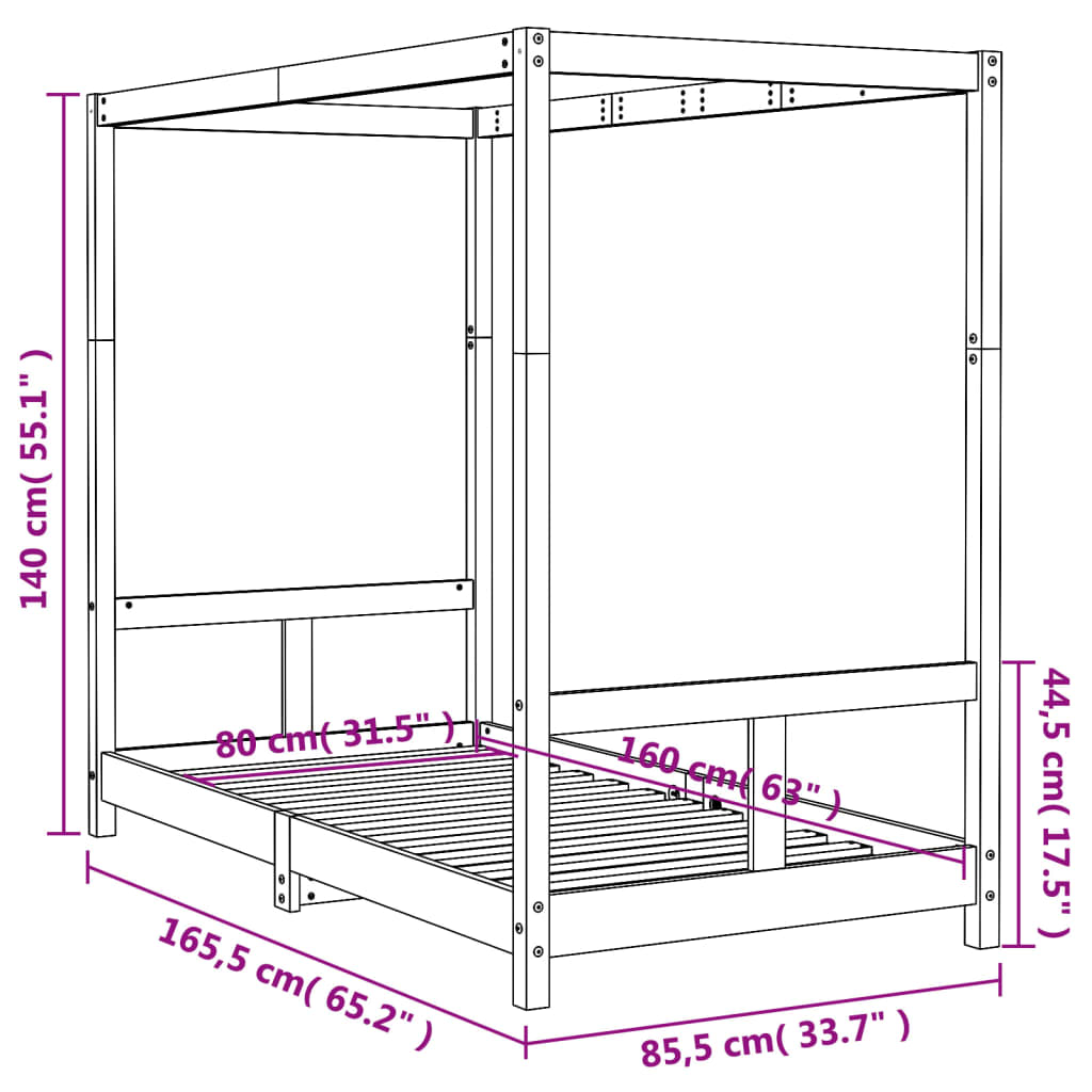 Børneseng hvid 80x160 cm massiv fyrretræ