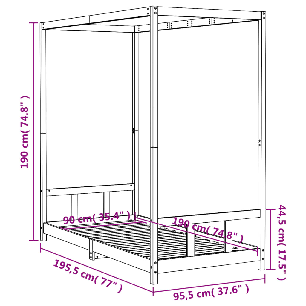 Børneseng 90x190 cm massiv fyrretræ