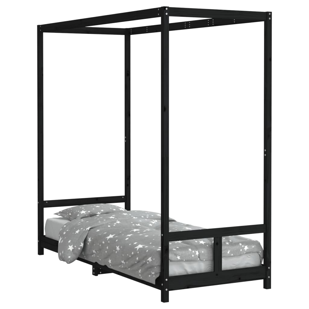 Børneseng sort 80x200 cm massiv fyrretræ