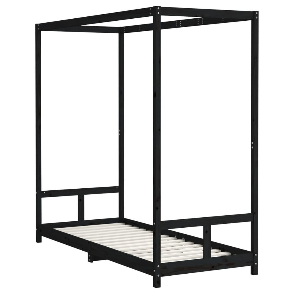 Børneseng sort 80x200 cm massiv fyrretræ