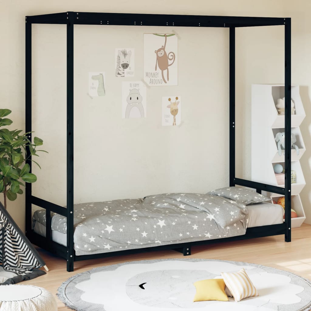 Børneseng sort 80x200 cm massiv fyrretræ