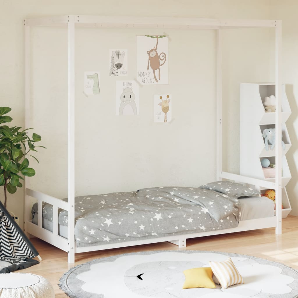 Børneseng hvid 90x200 cm massiv fyrretræ