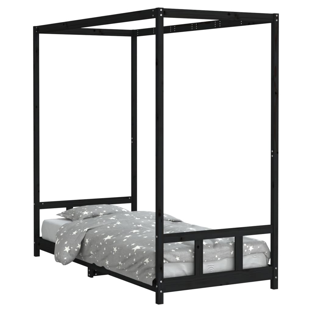 Børneseng sort 90x200 cm massiv fyrretræ