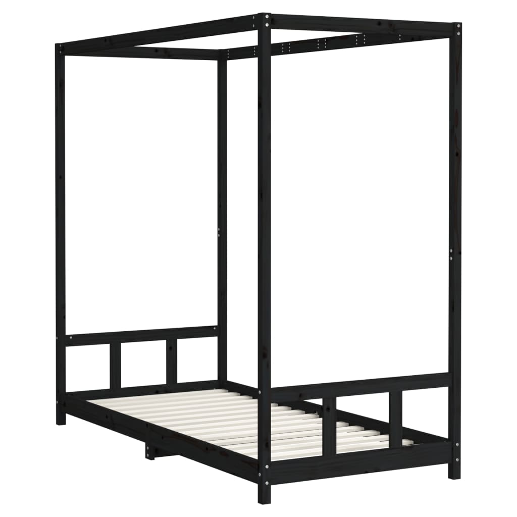 Børneseng sort 90x200 cm massiv fyrretræ