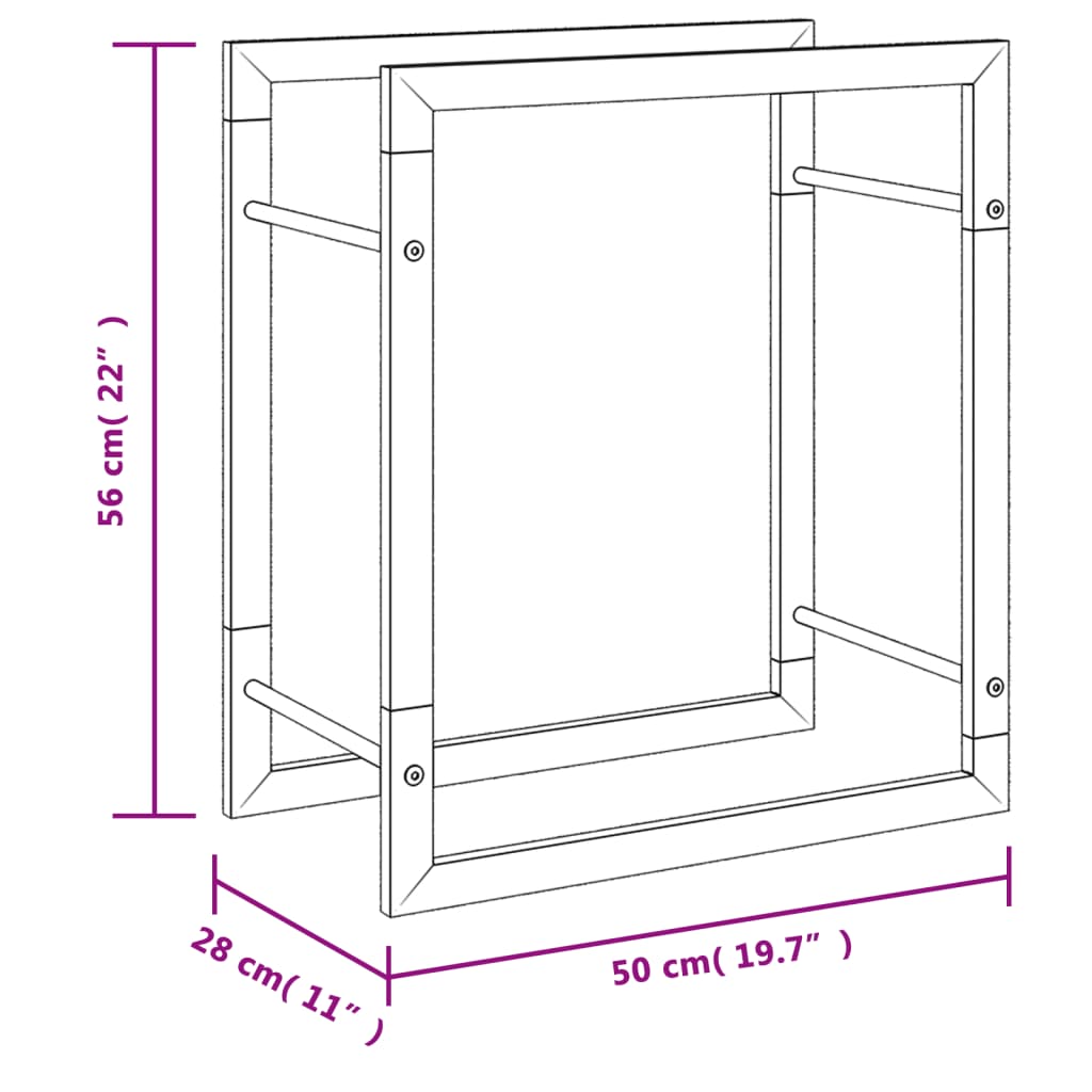 Brændestativ 50x28x56 cm rustfrit stål