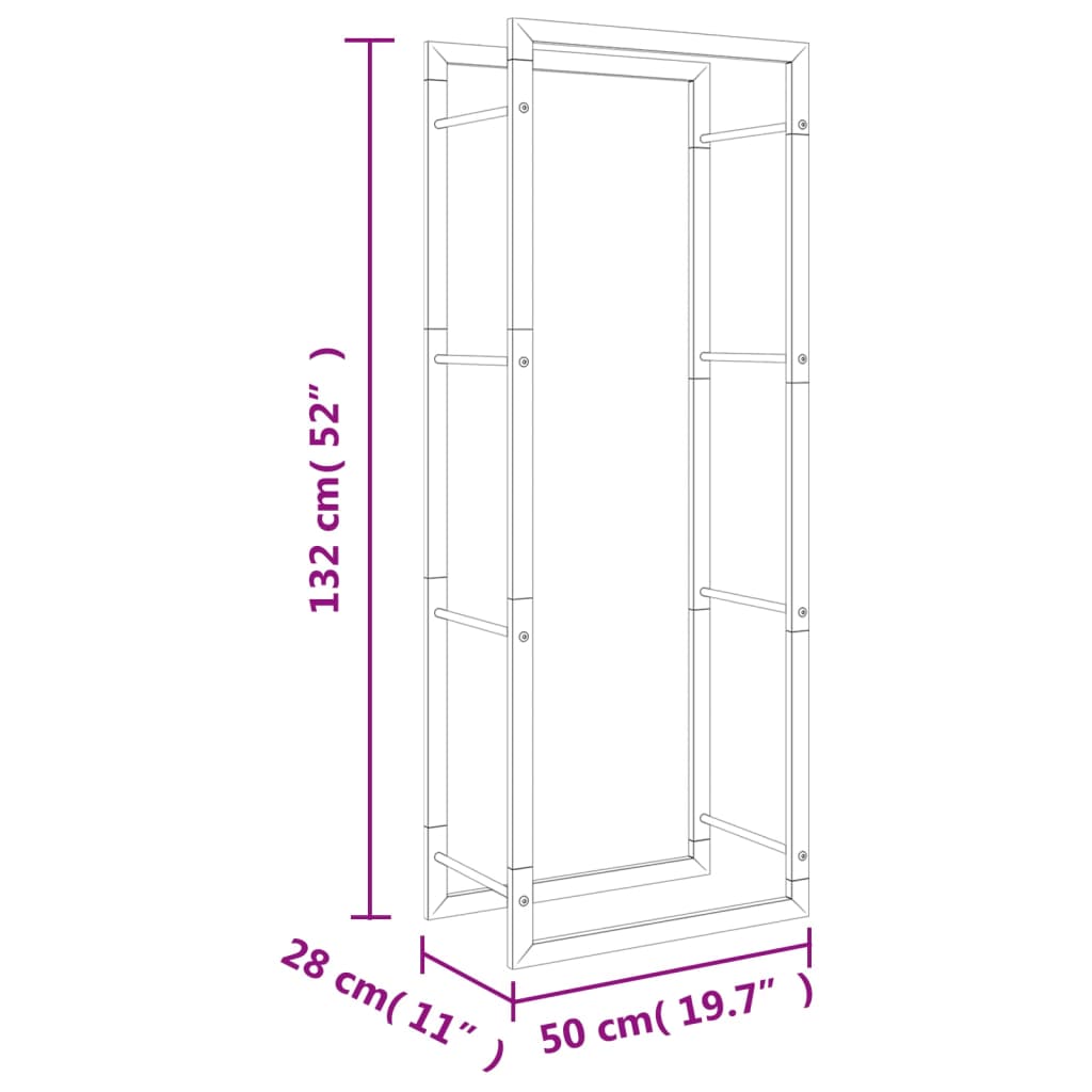 Brændestativ 50x28x132 cm rustfrit stål