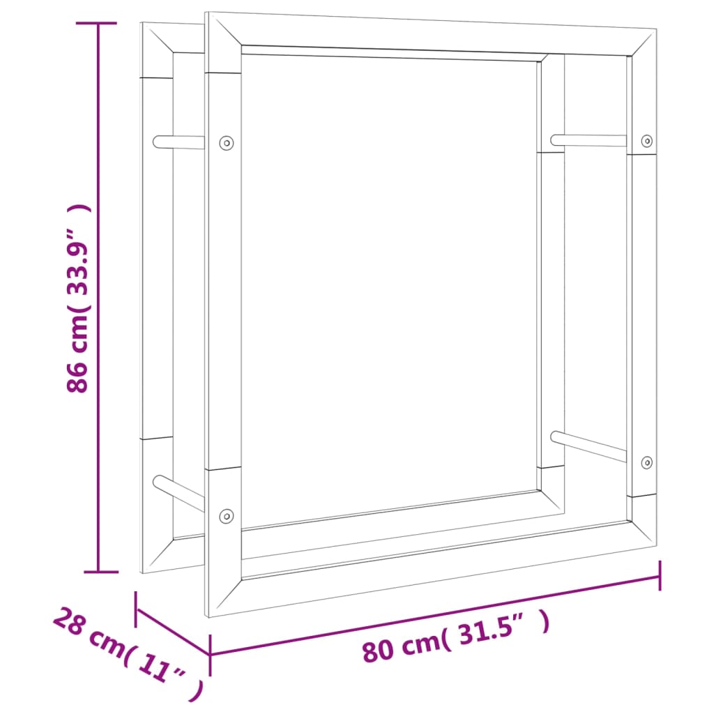 Brændestativ 80x28x86 cm rustfrit stål