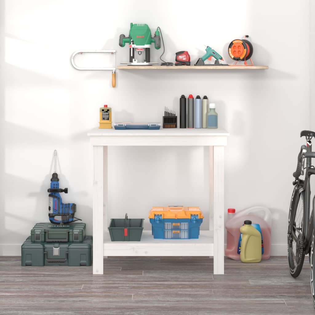Arbejdsbord Hvid 80x50x80 cm Massiv Fyr